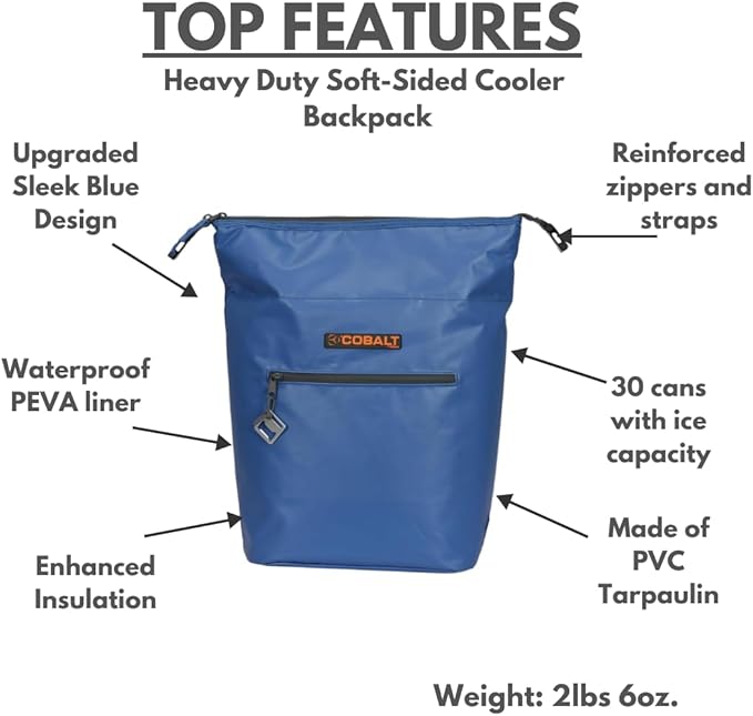 Heavy Duty Soft-Sided Cooler Tote/Backpack, Upgraded Blue Design, Heavy-Duty PVC Tarpaulin, Waterproof PEVA Liner, Ideal for Outdoor Adventures by Blue Coolers