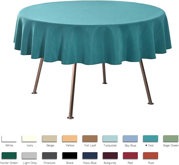maxmill Round Jacquard Tablecloths Swirl Design Spillproof Wrinkle Free Water Proof Heavy Weight Soft Table Cloth for Circular Table of Buffet Banquet Parties Holiday Dinner Round 90 Inch Teal