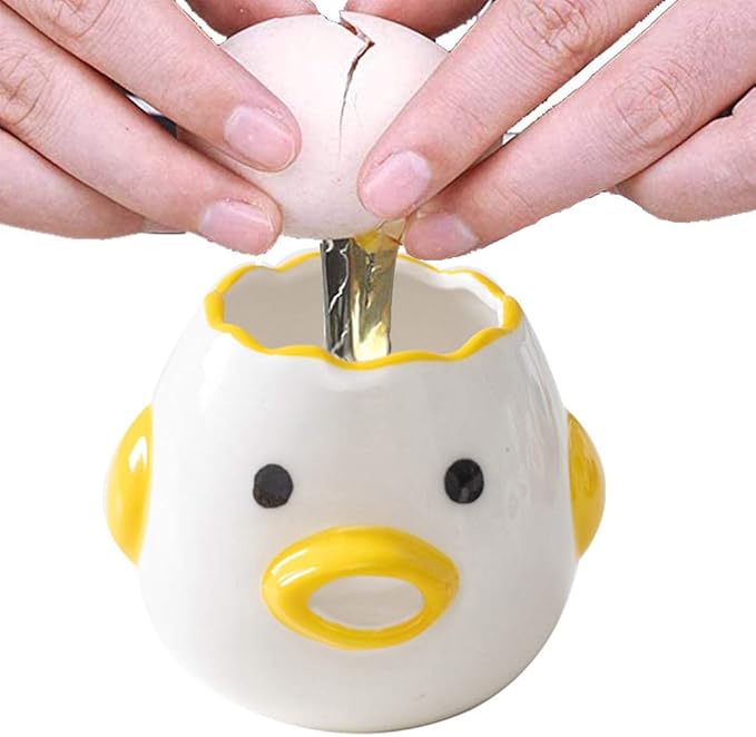 ZOSTLAND Egg Yolk Separator, HQ Creative Ceramics Cute Little Chicken Egg Yolk White, Funny Style Simple Automatic Separation Baking Assistant Tool (Upgrade Yellow Chick)