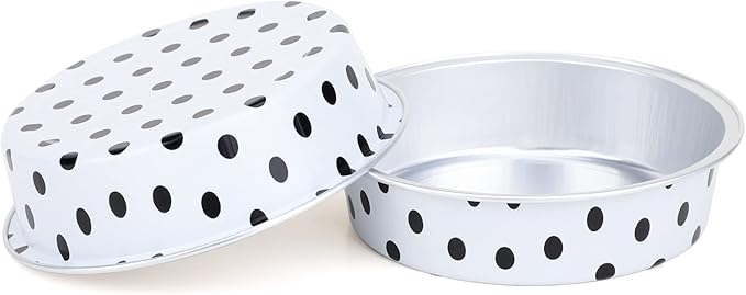 Beasea Mini Tart Pans with Lids 20 Pack, 4” 8oz Disposable Aluminum Baking Foil Tins Round Small White Black Dot Container for Individual Cupcake Dessert Muffin Ramekin Cheesecake Quiche Oven Dishes