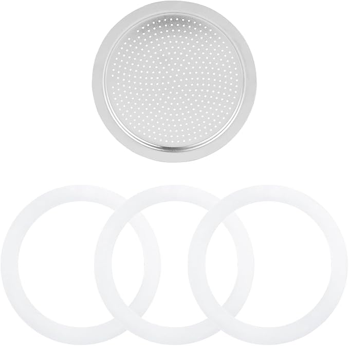 Sivaphe 9 Cup Stovetop Espresso Coffee Maker Replacement Infuser Parts Only for 450ml Aluminum Italian Moka Pot, 1 Filter and 3 Silicone Gasket Seals