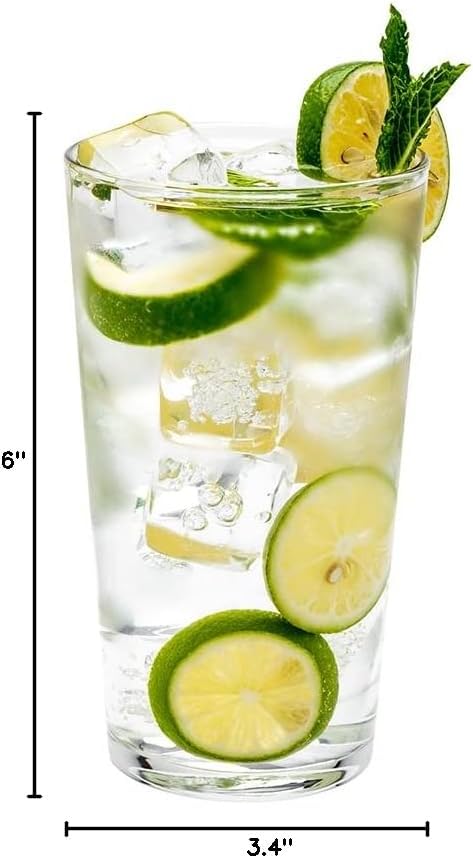 Restaurantware Sumi 19 Ounce Beverage Glasses Set of 6 Fine-Blown Large Drinking Glasses - Tempered Glass Water Glasses Water Juices Or Sodas For Restaurants or Homes