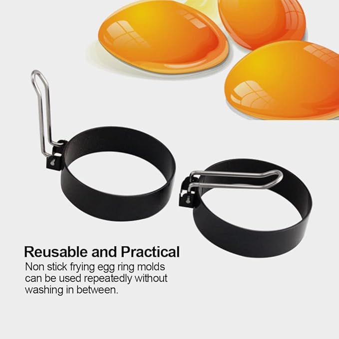 4 Pack Egg Rings,Stainless Steel Frying Ring Tool Non Stick Egg Frying Rings with Folding Handles and Oil Brush for Cooking Breakfast Sandwich Burger(COLOR:black)