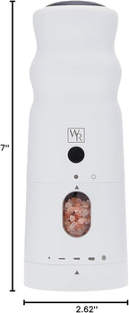 WHITE RAIN Salt Mill with LED Lights & Adjustable Coarseness, Aluminum Rechargeable Salt Grinder Refillable Heavy Duty Electric Himalayan Pink Salt Grinder, Kitchen Gadgets
