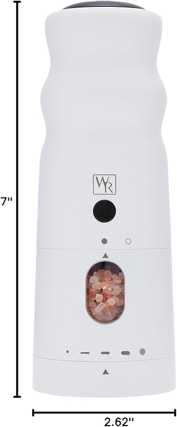 WHITE RAIN Salt Mill with LED Lights & Adjustable Coarseness, Aluminum Rechargeable Salt Grinder Refillable Heavy Duty Electric Himalayan Pink Salt Grinder, Kitchen Gadgets