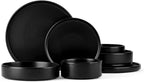 Stoneware Dinnerware Set for 2 with Pasta Bowl, Onader 8 Piece Plates and Bowls Dish Dinner Set, Microwave & Dishwasher Safe - Ebony Black
