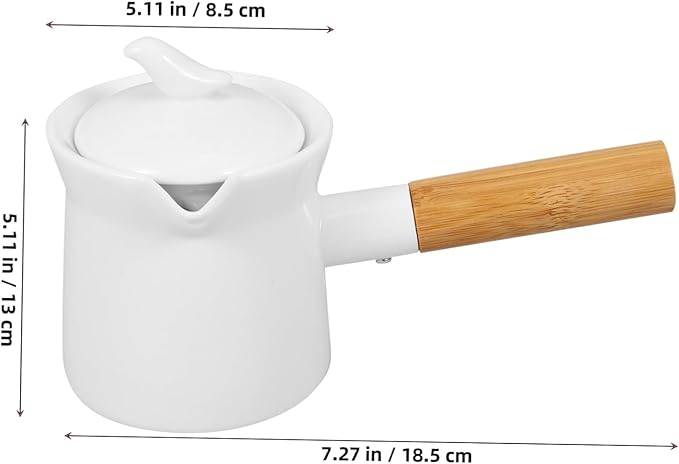 Ceramic Milk Pot with Wooden Handle 350Ml Mini Butter Warmer for Sauces Cream and Milk Ideal for Home Use