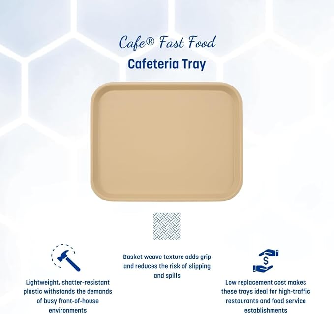 Carlisle FoodService Products Fast Food Cafeteria Tray 14" x 18", Durable Polypropylene with Slip-Resistant Surface, Stackable for Cafes and Schools, BPA-Free, Beige