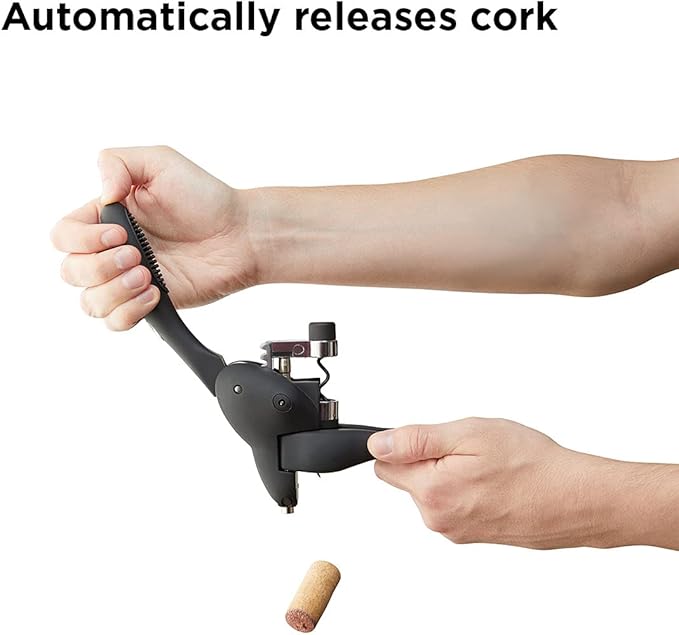 Rabbit W6004N Original Lever Corkscrew Wine Opener with Foil Cutter and Extra Spiral, Black Finish, Smooth Lever Action for Effortless Cork Removal