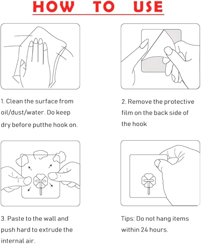 33lbs Adhesive Hooks for Hanging on Wall or Ceiling, Heavy Duty, Clear, Damage Free, Traceless, Stick on Hangers for Kitchen Bathroom, 10pcs