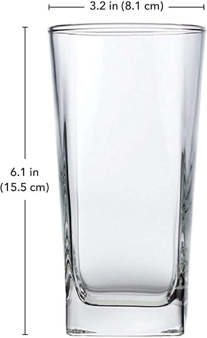Home Essentials & Beyond Highball Glasses 16 Oz. Set of 4 Tall Square Glass Cups Premium Quality Beverage Cooler Glassware. Uses for Bar Glasses, Water, Juice, and Cocktails.