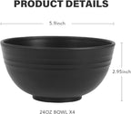 greenandlife 24oz/4PCS Wheat Straw Cereal Bowls, Lightweight Unbreakable Noodle Fruit Soup Rice Bowls Dishwasher Microwave Safe Bowl Sets, Non-toxin, BPA Free, Black