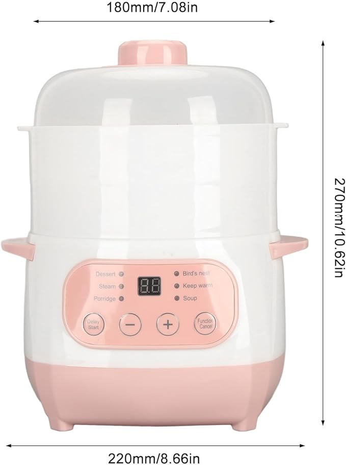 Electric Stew Pot, 1L 200W Appointment Timing Smart Slow Cooker with Steamer & Boil Dry, Automatic Mini Ceramic Pot with Lid, Digital Porridge Soup Pot for Home