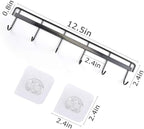 YiZhi Adhesive Wall Hooks Rack Kitchen Rail, Space Saving Utensil Holder No Drilling Wall Mounted Accessory Hanger with 6 Hooks for Kitchen Bathroom Bedroom Pack of 2 (Black)