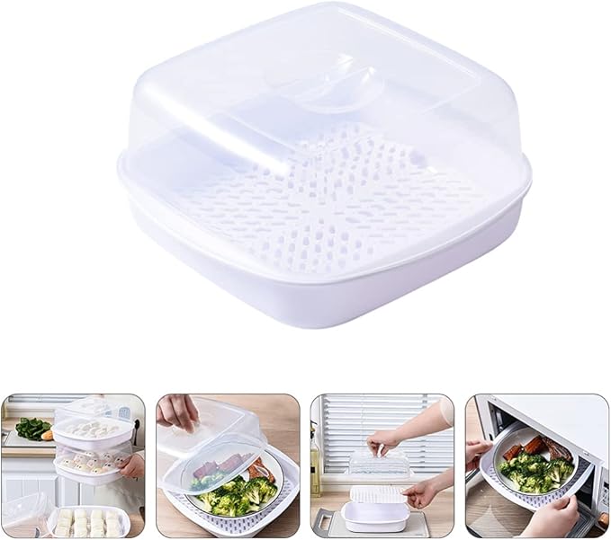 Microwave Cookware Steamer Fish Veggie Steamer Vegetable Steam Cooker Oven Container with Removable Strainer Steam Vent Lid