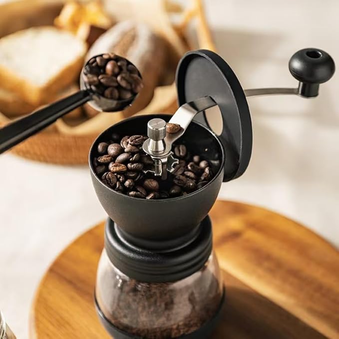 Manual Coffee Grinder, Hand-cranked Coffee Machine with Glass Body, Black