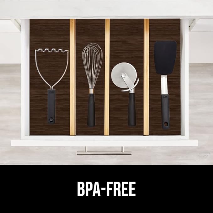 GORILLA GRIP DripGuard Drawer and Shelf Liner for Cabinet, Slip Resistant Non Adhesive Protection for Kitchen, BPA Free Smooth Surface Plastic Liners for Cabinets, Bathroom Drawers, 17.5x120 Inch Wood