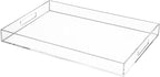 Clear Rectangular 14x20 Inches Acrylic Ottoman Tray Decorative Serving Tray with Cutout Handles Organizer Tray on Coffee Table Countertop Big Breakfast Bed Tray Living Room Appetizer Serving Food