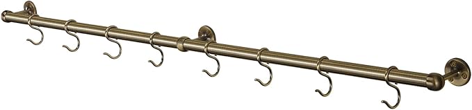 ROTHLEY Hanging Pot Rack Hanger: 39.4 Inch Stainless Steel Pot and Pan Hanger Pot Rack Wall Mounted Hanging Pots and Pans Rack Pot Hangers for Kitchen Wall Kitchen Rail with Hooks (Antique Brass)