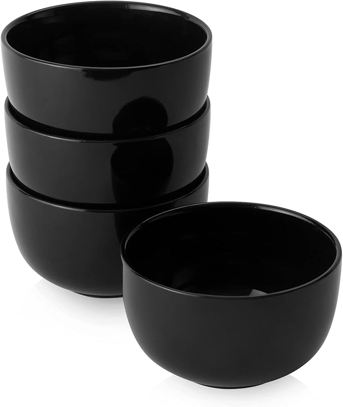 DOWAN 5.8" Deep Soup Bowls & Cereal Bowls - 30 Ounces Large Bowls Set of 4 for Kitchen - Ceramic Bowls for Cereal, Soup, Oatmeal, Salad, Ramen, Noodle, Rice - Dishwasher & Oven Safe (Black)