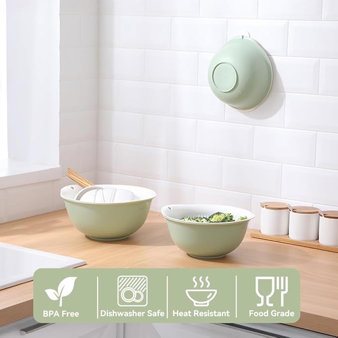 Colander Bowl Set of 2, Nesting Large Capacity Plastic Food Strainer for Pasta, Vegetables and Fruits Washing Draining Basket, Space Saving, BPA Free
