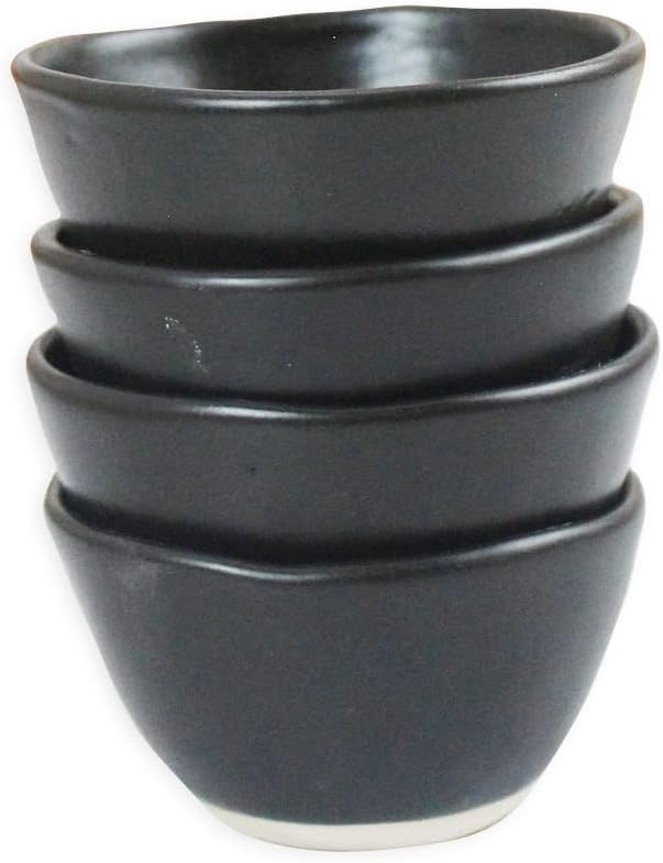 RoRo Handmade Matte Black Ceramic Conical Sauce Bowls - 3 Ounce, Set of 4, Elegant Artisan Crafted Dishes for Dips, Spices, and Condiments, Lead-Free and Cadmium-Free