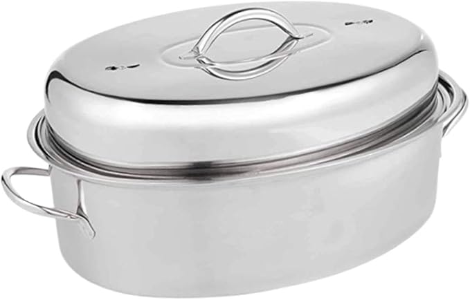 16in Fish Poacher Cooking Pot with Lid Portable Handle Multiuse Baking Tray for Seafood And Eggs, B