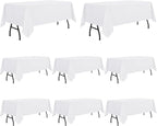 sancua 8 Pack White Tablecloth 60 x 84 Inch, Rectangle Table Cloth for 4ft Tables - Stain and Wrinkle Resistant Washable Polyester Table Cover for Dining Wedding Banquet Party Buffet Restaurant