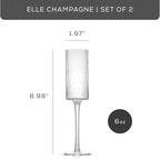 JoyJolt Elle 5.7oz Champagne Glasses, Fluted Glass Flute Set of 2, Vintage Style Unique Drinking Cocktail and Mimosa Glasses, Wedding Champagne Flutes