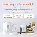 [TANICA] YOGURTiA Fermented Food Maker (1.1L, White, Made in Japan) - Yogurt, Miso, Amazake, Soy Sauce Koji, 2 Glass Pots + Onsen Eggs Stand + Recipes