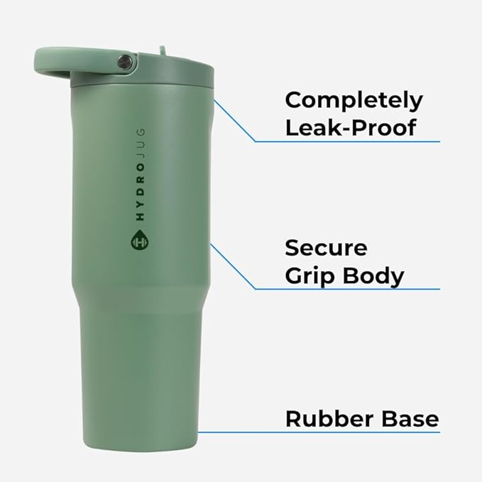 HydroJug Sport - Stainless Steel Tumbler with Straw, Vacuum Insulated, 32oz Leakproof Water Bottle, Ergonomic Design, Reusable, Dishwasher Safe, Rubber Base, Durable for Gym or Outdoors, Salmon