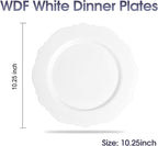 WDF 60pcs White Plastic Plates -10.25inch Baroque White Disposable Dinner Plates for Upscale Parties/Wedding