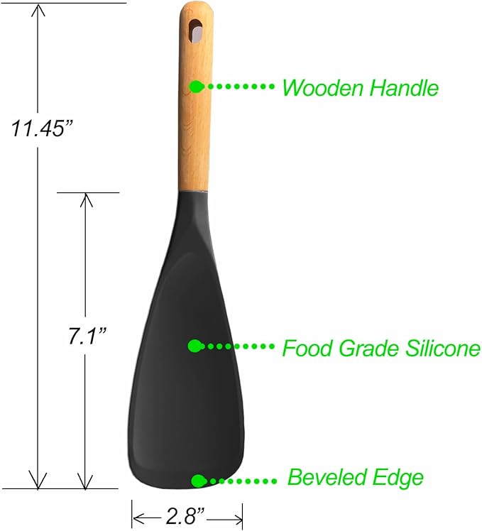 Cooking Spoon for Nonstick Cookwares, VOVOLY Silicone Spoon for Mixing, Scoop, and Scrape, Black, 11.4''