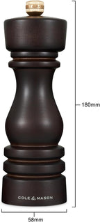 Cole & Mason London Refillable Spice Mill - Kitchen & Home Accessory - Table Black Pepper Grinder - Pepper Mill with Carbon Steel Mechanism - 7", Chocolate Wood