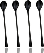 JASHII 18/10 Stainless Steel 4 Piece Mirror Polished Black Long Handle Ice Cream Spoon and Coffee Server Utensil Set - 18CM