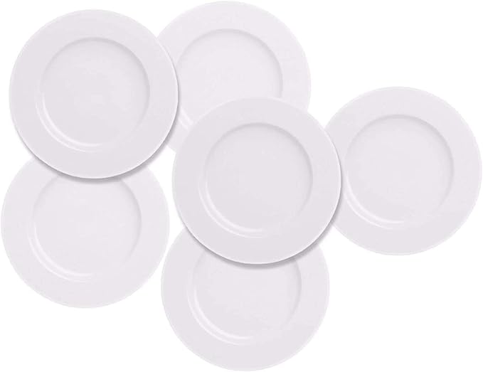 6pcs Salad Dessert Plate 7.5inch White Porcelain Dinner with Round Flat Design Good for the Gift