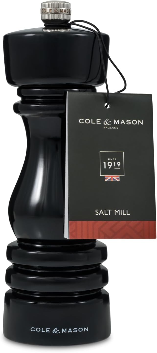 Cole & Mason London Refillable Spice Mill - Kitchen & Home Accessory - Table Salt Grinder - Salt Mill with Ceramic Mechanism - 7", Black Gloss