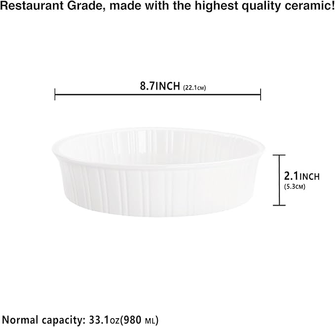 Round Au Gratin Baking Dishes 33 oz, Set of 2, Porcelain Baking pan Oven Safe, Roasting Lasagna Pans, for Casserole Dish, Pie Plate, Baking, Small Plates, Au Gratin 8.7 Inch