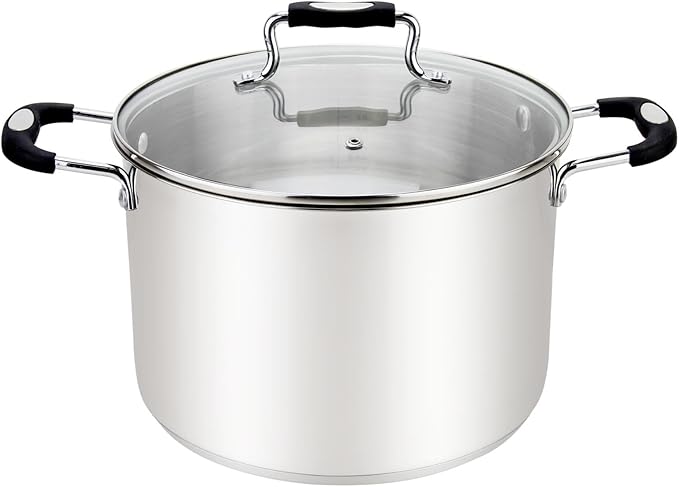 Stock Pot, Large Stainless Steel 12.5 Quart StockPot, Large Cooking Pot, Clear Glass Lid and Measurement Markings, Steam Hole, Induction, Gas, Electric Compatible Big Boiling Pot