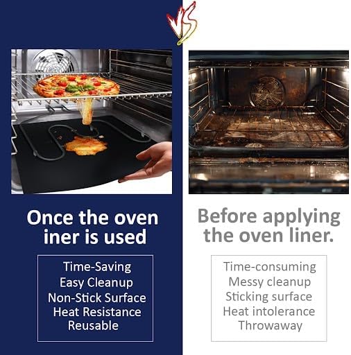 VLA Oven Liners for Bottom of Oven,Big Size 16""x75"" 2 Pack Large Thick Heavy Duty 100% Non-stick Reusable Teflon Oven Mat, Baking Mat for Electric, Gas,, 1_roll_Oven_Liner_Black_75in