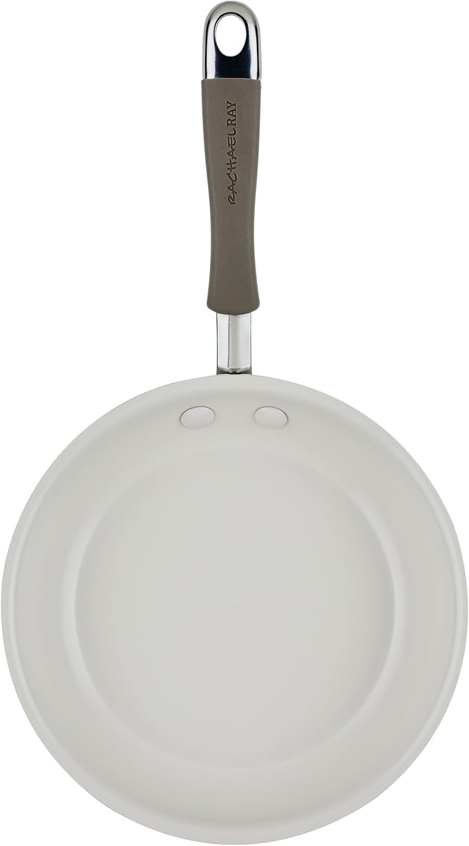 Rachael Ray Cucina Ceramic Nonstick Frying Pan/Skillet, 8.5 Inch Non Stick Open Fry Pan, Dishwasher Safe - Almond