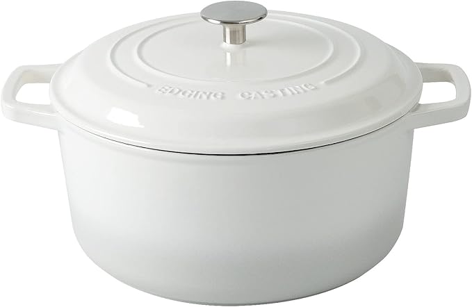 Enameled Cast Iron Dutch Oven Pot With Lid, Dutch Oven for Sourdough Bread Baking Round Pot Dule Handle, 7.5 Quart, White