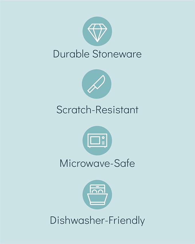 Stoneware dinnerware set 8 persons 24 pcs – Modern style plates and bowls set ceramic – Microwave safe dinner plates and bowls set – Bowl and plate set – Dinner service Pure Living beige & light blue