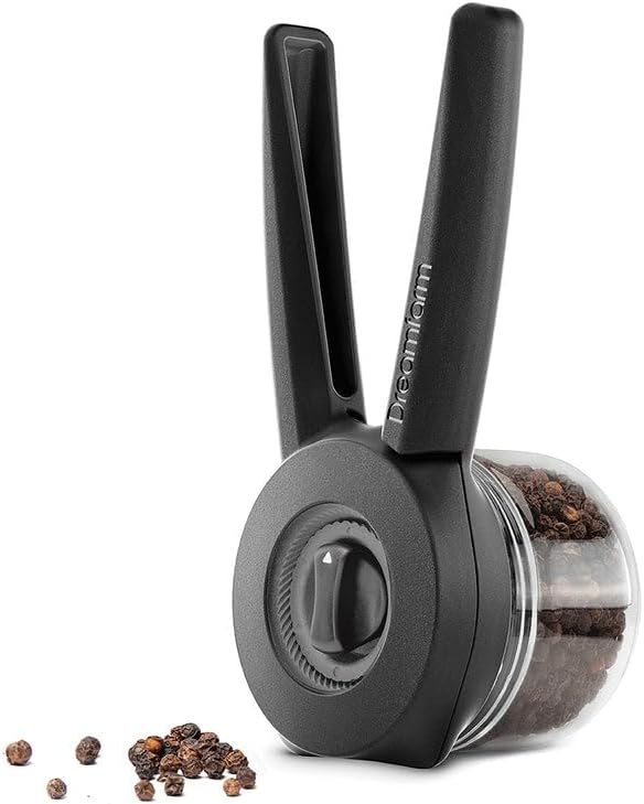 Dreamfarm Ortwo Lite Original Ergonomic, 1-or-2-Handed Re-Fillable Salt, Pepper, Spice, Seed, Coffee Mill with 6 Grind Settings - 2oz Black