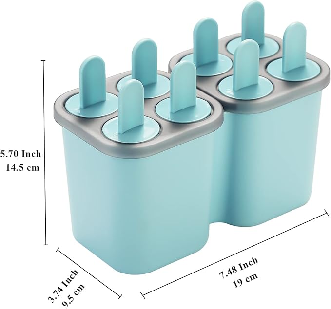 HOMQUEN Popsicles Molds, 8 Piece Ice Pop Mold, Reusable Easy Release Ice Cream Mold for kids, Many Shapes Homemade Popsicle Molds, DIY Popsicle Maker, BPA Free (8 Cavities-Blue)