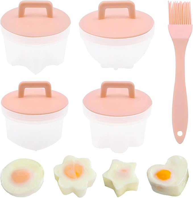 5 PCS Egg Poacher Cups, Pink Egg Cooker, Cute Shapes Reusable Egg Molds, Nonstick Egg Poaching Cups for Boiled Eggs Without Shell