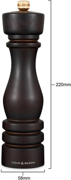 Cole & Mason London Refillable Spice Mill - Kitchen & Home Accessory - Table Salt Grinder - Salt Mill with Ceramic Mechanism - 8", Chocolate Wood