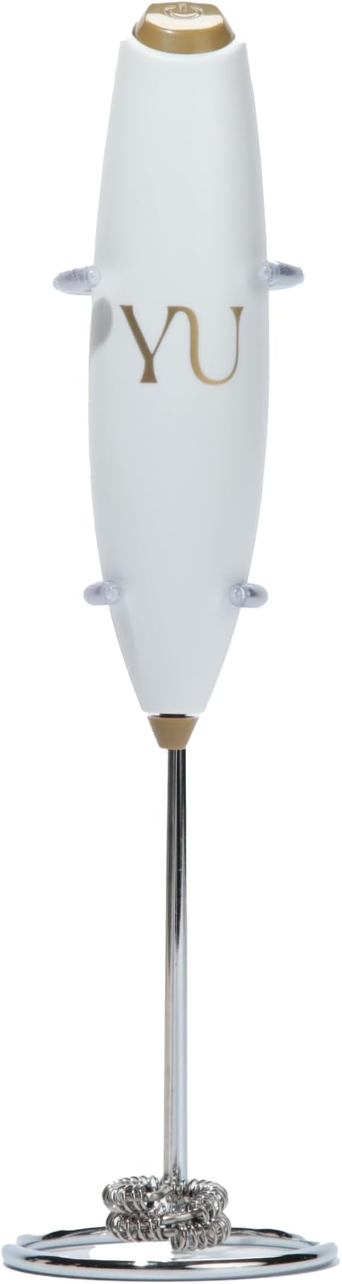 Yu Tea Handheld Electric Milk Frother with Stand | Dual Whisk Frother for Matcha, Sencha, Hojicha, Genmaicha Powder | Quick Mix for Lattes, Smoothies & Baking | AA Batteries Required