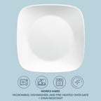 Corelle Vitrelle 18-Piece Service for 6 Square Dinnerware Set Triple Layer Glass and Chip Resistant, Lightweight Square Plates and Bowls Set, Pure White