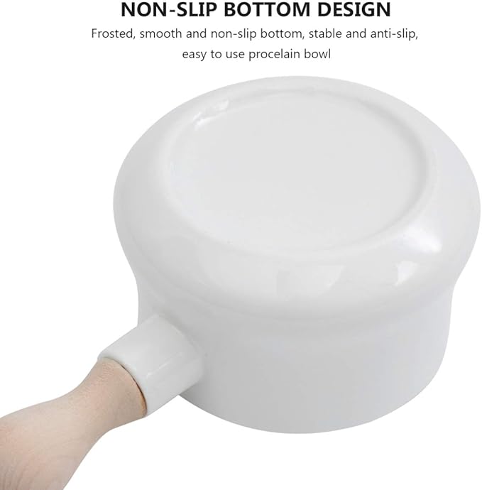 DOITOOL Butter Warmer, 380ml Enamel Milk Pot for Stove Top, Small Sauce Pan with Wooden Handle, Butter Melting Pot Milk Pan, Small Soup for Home Kitchen Cooking Heating Boiling